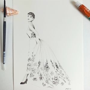 Original artwork watercolor painting Audrey Hepburn